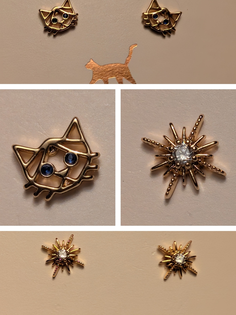 NWT Set Of 2 LC Lauren Conrad Gold Cat Face and Starburst Stud Earrings